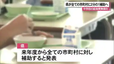 中学校の給食費の無償化　全市町村に費用の２分の１補助へ