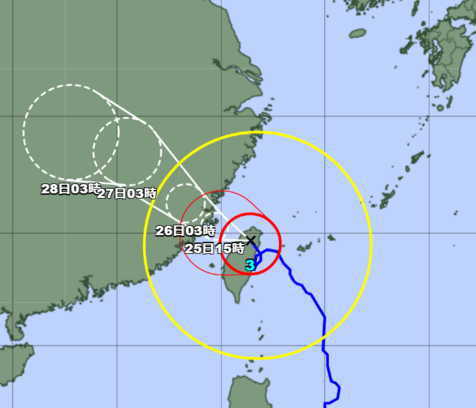 大型で強い台風3号：八重山地方、非常に激しい雨が続く　沖縄気象台が土砂災害など警戒呼びかけ【25日午前3時現在】