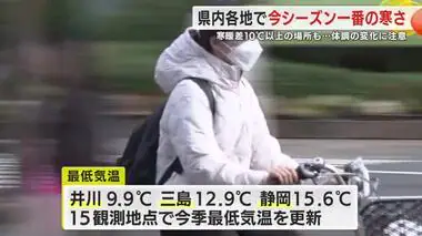 「冬みたいに寒かった」県内各地で今シーズン一番の寒さ　寒暖差10℃以上の場所も…体調管理に注意　静岡