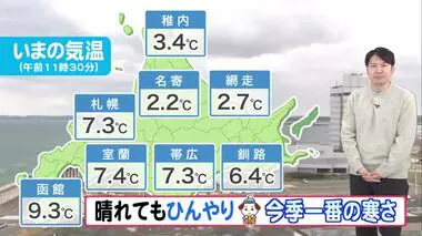 【北海道の天気 11/13(水)】晴れてもひんやり…今季一番の寒さも！峠・山間部は路面凍結に注意！